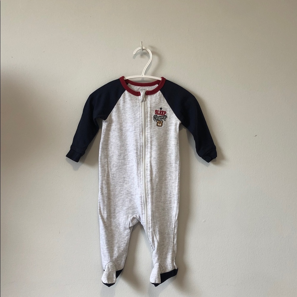 George Gray Footed One-Piece with Navy Sleeves and Red Trim